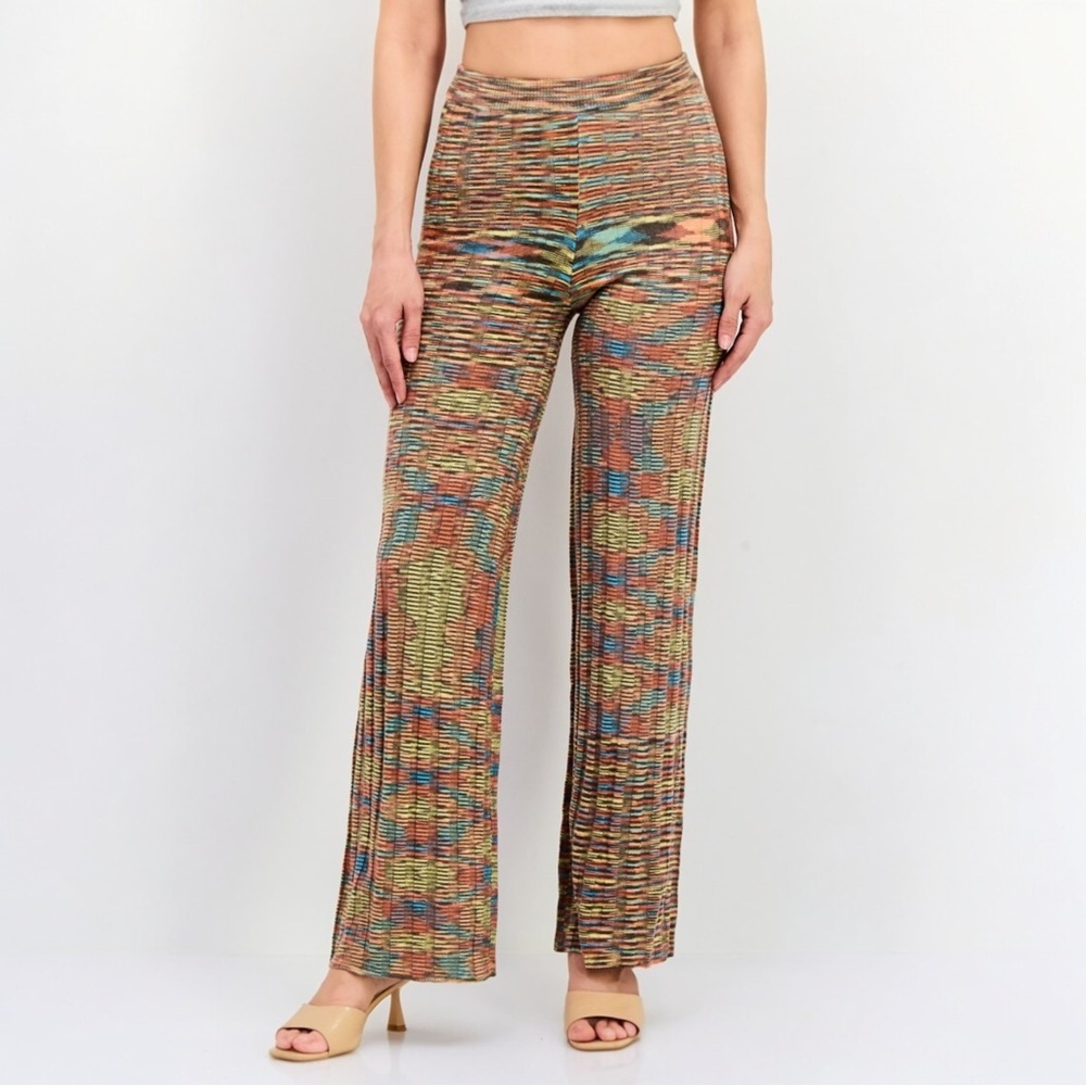 NIA Space Dye Print Wide Leg Flare Knit Pants Size Small Revolve